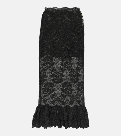 Rabanne Floral Lace Ruffle-hem Midi Skirt In Black