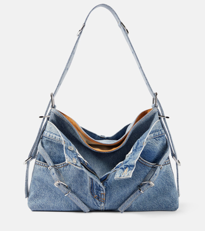 Givenchy Voyou Medium Denim Shoulder Bag In Blue