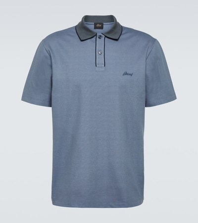Brioni Logo-embroidered Cotton Polo Shirt In Blau