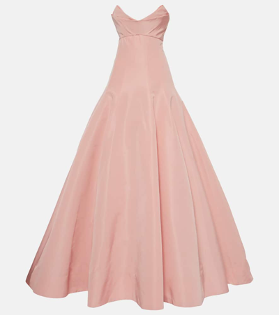 Monique Lhuillier Strapless Silk Gown In Pink