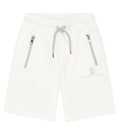 Brunello Cucinelli Kids' Logo Cotton Jersey Bermuda Shorts In White