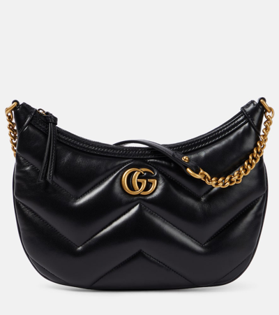 Gucci Gg Marmont S号绗缝皮革单肩包 In Black