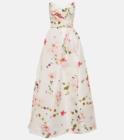 Monique Lhuillier Floral-print Strapless Gown In Multicoloured