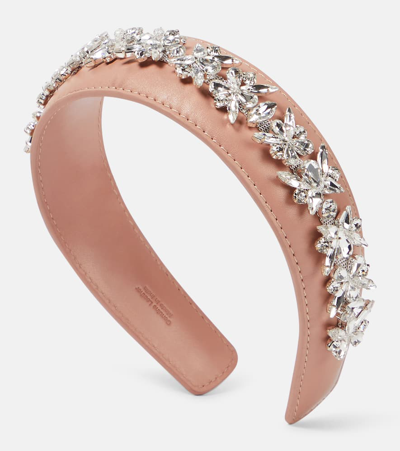 Zimmermann Crystal-embellished Leather Headband In Pink