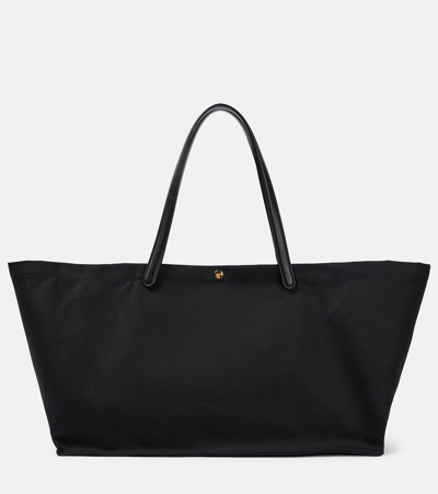 The Row Idaho Xl Leather-trimmed Twill Tote In Black