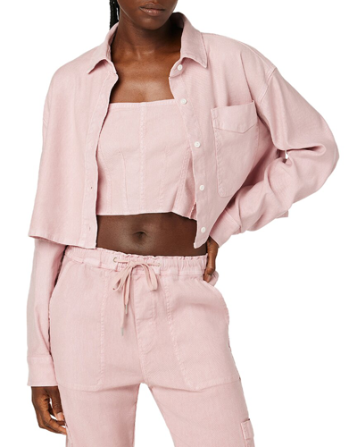 Hudson Jeans Linen-blend Oversized Crop Shirt In Zephyr Pink
