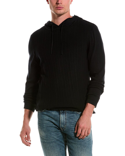 Karl Lagerfeld Rib Knit Silk-blend Sweater Hoodie In Black
