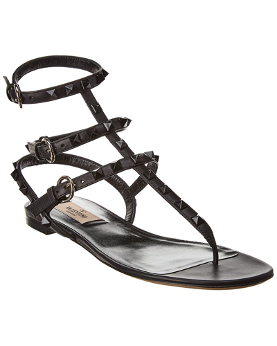 Valentino Garavani Rockstud Caged Leather Ankle Strap Sandal In Black