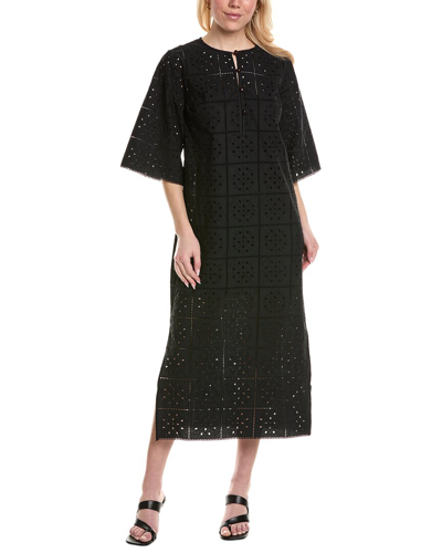 Ganni Broderie Anglaise Organic Cotton-poplin Midi Dress In Black