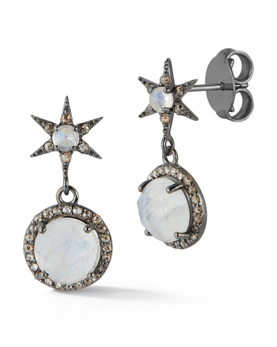 Banji Jewelry Silver 2.53 Ct. Tw. Diamond & Moon Stone Drop Earrings