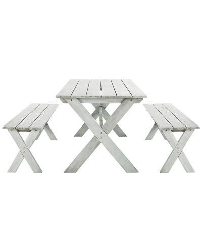 Safavieh Marina Outdoor 3pc Dining Set With 63in L Table And 2 Backless Benches