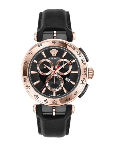 Versace Aion Chrono Leather Watch In Gold