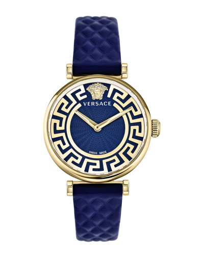 Versace Greca Chic Leather Watch In Gold