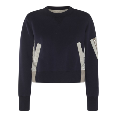 Sacai Panelled Crewneck Pleated Sweatshirt In Multi