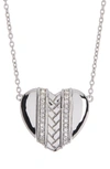 JUDITH RIPKA RHODIUM PLATED STERLING SILVER DIAMOND HEART PENDANT NECKLACE