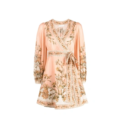 Zimmermann Floral Print Long Sleeve Cotton Chintz Wrap Dress In Pink Daisy Floral