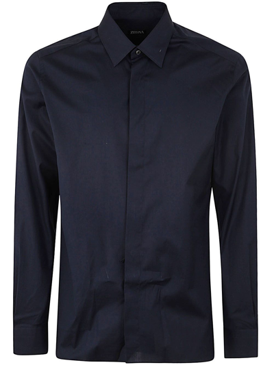 Zegna Stretch Cotton Shirt Clothing In Blue