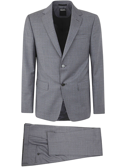 Zegna Centoventimila Wool Suit In Dark Grey/white