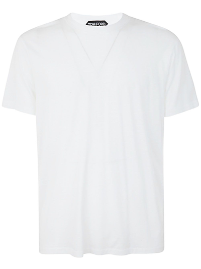 Tom Ford Crew Neck Cotton-lyocell Blend T-shirt In White