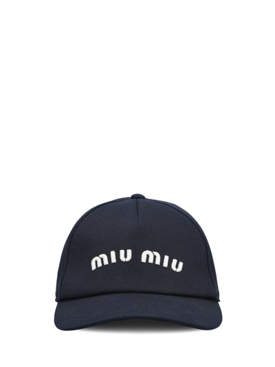 Miu Miu Logo Embroidered Baseball Cap In Blue