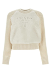 Prada Shearling And Alpaca Crew Neck Sweater In White