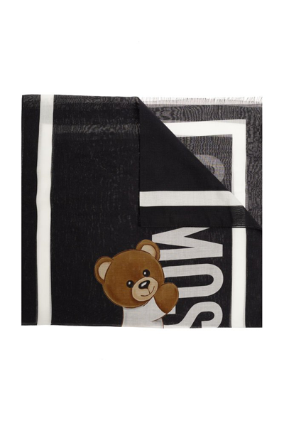 Moschino Teddy Bear Printed Fringed In Black