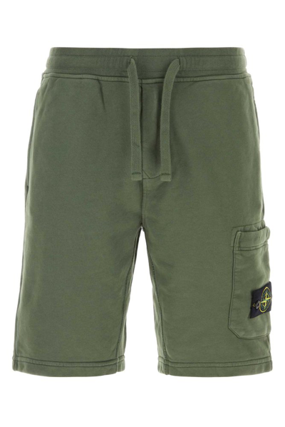 Stone Island Drawstring Logo Patch Shorts In Green