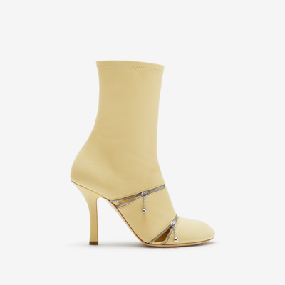 Burberry Leather Peep Boots In Yellow