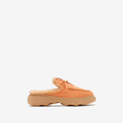 Burberry Logo-charm Suede Mules In Marshmallow