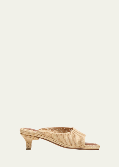 CARRIE FORBES PORT RAFFIA KITTEN-HEEL SLIDE SANDALS