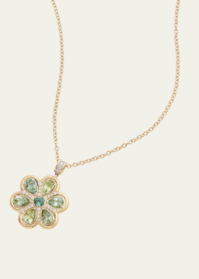 Jamie Wolf 18k Yellow And White Gold Floral Necklace With Tourmaline And Diamonds In Yg
