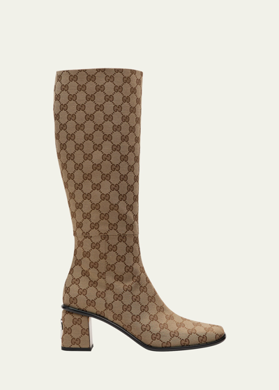Gucci Women's Onyx 50mm Gg Canvas Knee-high Boots In Neutrals