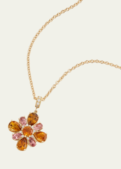 Jamie Wolf 18k Yellow Gold Floral Pendant Necklace With Orange Tourmaline, Pink Tourmaline And Diamonds In Yg