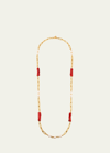 BEN-AMUN LONG CHAIN NECKLACE WITH CORAL STONES AND PEARLY BEADS