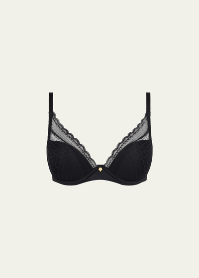 Chantelle Norah Chic Lace Plunge T-shirt Bra In Black