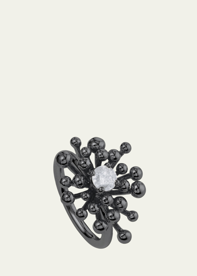 Vram 18k White Gold And Black Rhodium Nocturne Mini Ring With Gray Diamond