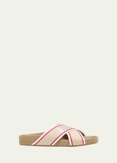 Christian Louboutin Men's Hot Cross Bizz Slide Sandals In Saharienne/red