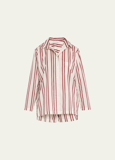 Pour Les Femmes Striped Long-sleeve Shirt & Shorts Pajama Set In Nomad Stripe