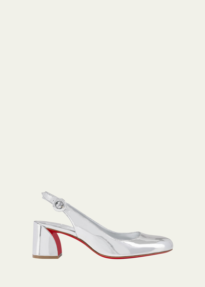 Christian Louboutin So Jane Metallic Red Sole Slingback Pumps In Silver