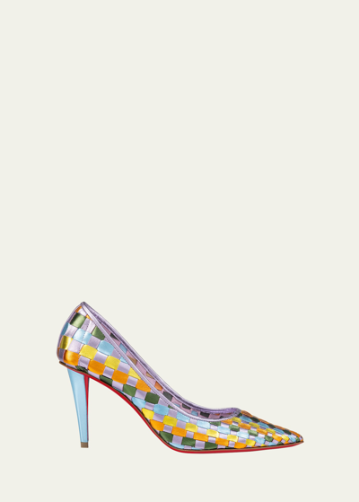 Christian Louboutin Multicolored Woven Leather Red Sole Pumps In Multilin Parme