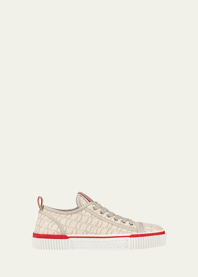 Christian Louboutin Low Top Sneakers With Red Monogram In Beige