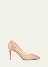 Christian Louboutin Follies 100 Crystal-embellished Mesh And Metallic Leather Pumps In Nude