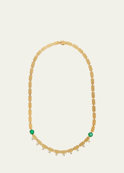Ileana Makri 18k Yellow Gold River Dew Necklace With White Diamonds And Emeralds In Yg