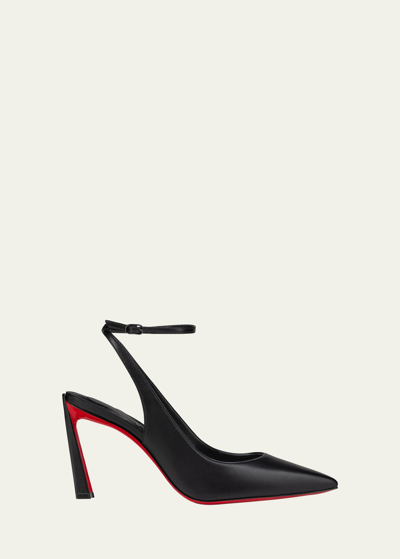 CHRISTIAN LOUBOUTIN CONDORA LEATHER RED SOLE ANKLE-STRAP PUMPS