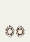 BEN-AMUN SILVER CRYSTAL OVAL CLIP ON EARRINGS WITH PEARLY CENTER