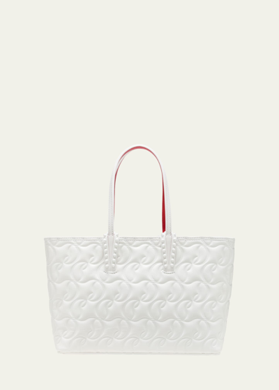 Christian Louboutin Cabata Small Tote In Cl Embossed Nappa Leather In Bianco