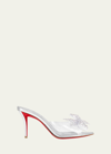 CHRISTIAN LOUBOUTIN AQUA CRYSTAL CLEAR FLORAL RED SOLE SLIDE SANDALS