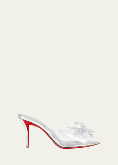 Christian Louboutin Degraqueen Crystal Transparent Red Sole Mule Sandals In Silver