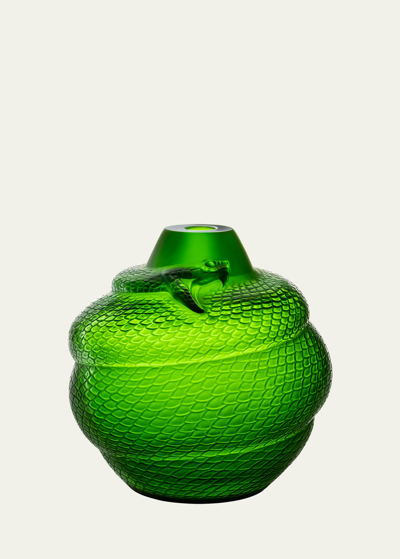 Lalique Serpent Vase, 10" In Amazon Green