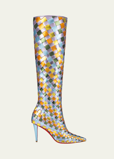 Christian Louboutin Multi Woven Tall Stiletto Boots In Multiiceberg